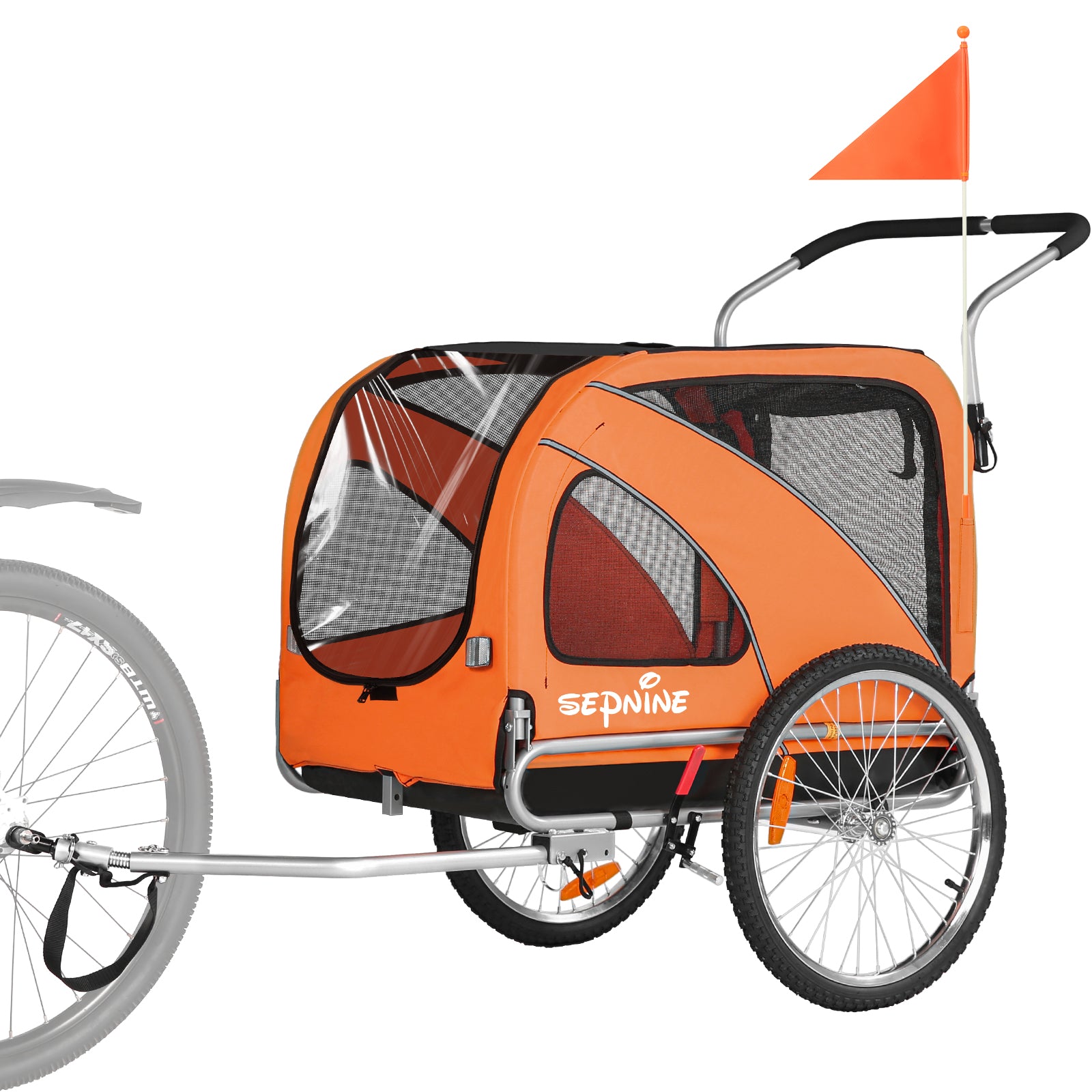 Remolque para perros para bicicleta 2 en 1 con freno de mano y reflectores (10202NS)