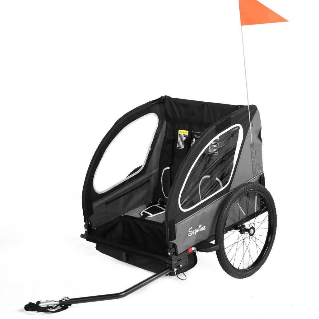 Remolque para bicicleta infantil, de fácil fijación, plegable, con arnés de 5 puntos (BT921)