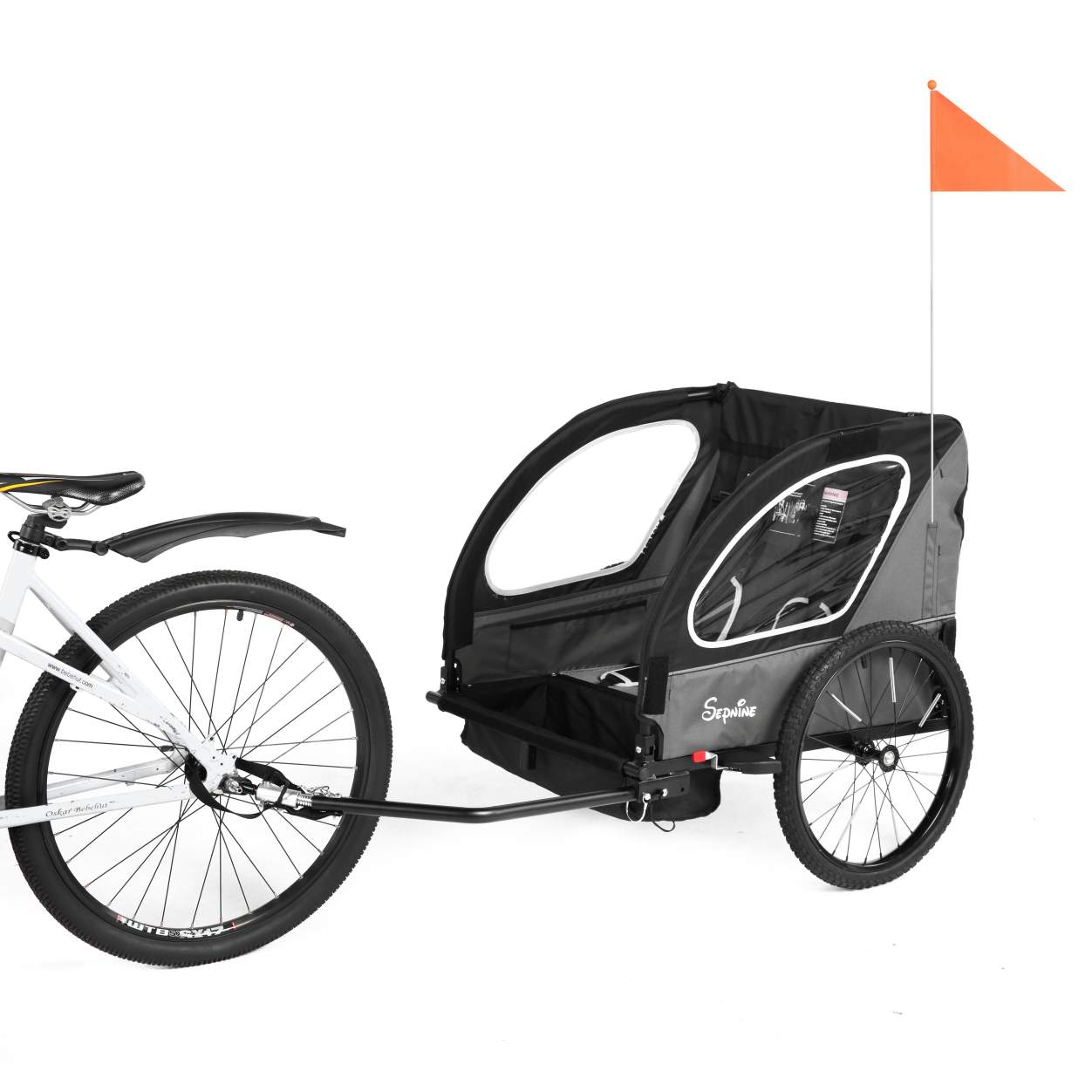 Remolque para bicicleta infantil, de fácil fijación, plegable, con arnés de 5 puntos (BT921)