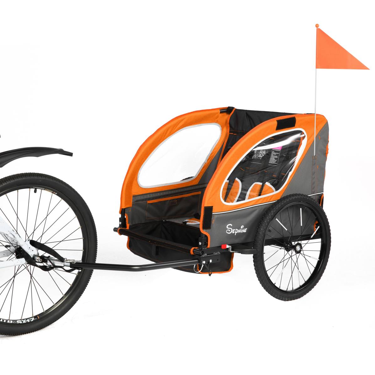 Remolque para bicicleta infantil, de fácil fijación, plegable, con arnés de 5 puntos (BT921)