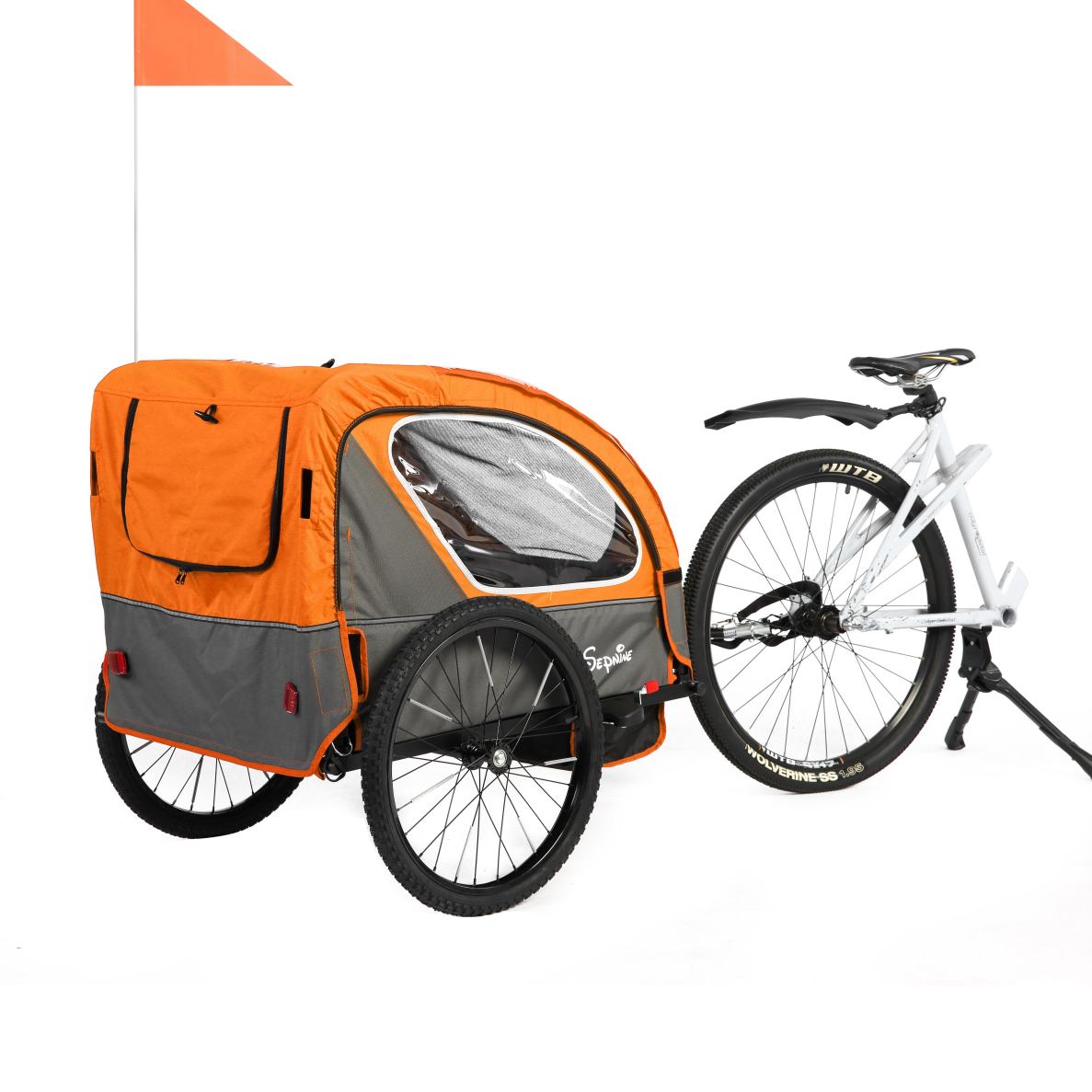 Remolque para bicicleta infantil, de fácil fijación, plegable, con arnés de 5 puntos (BT921)