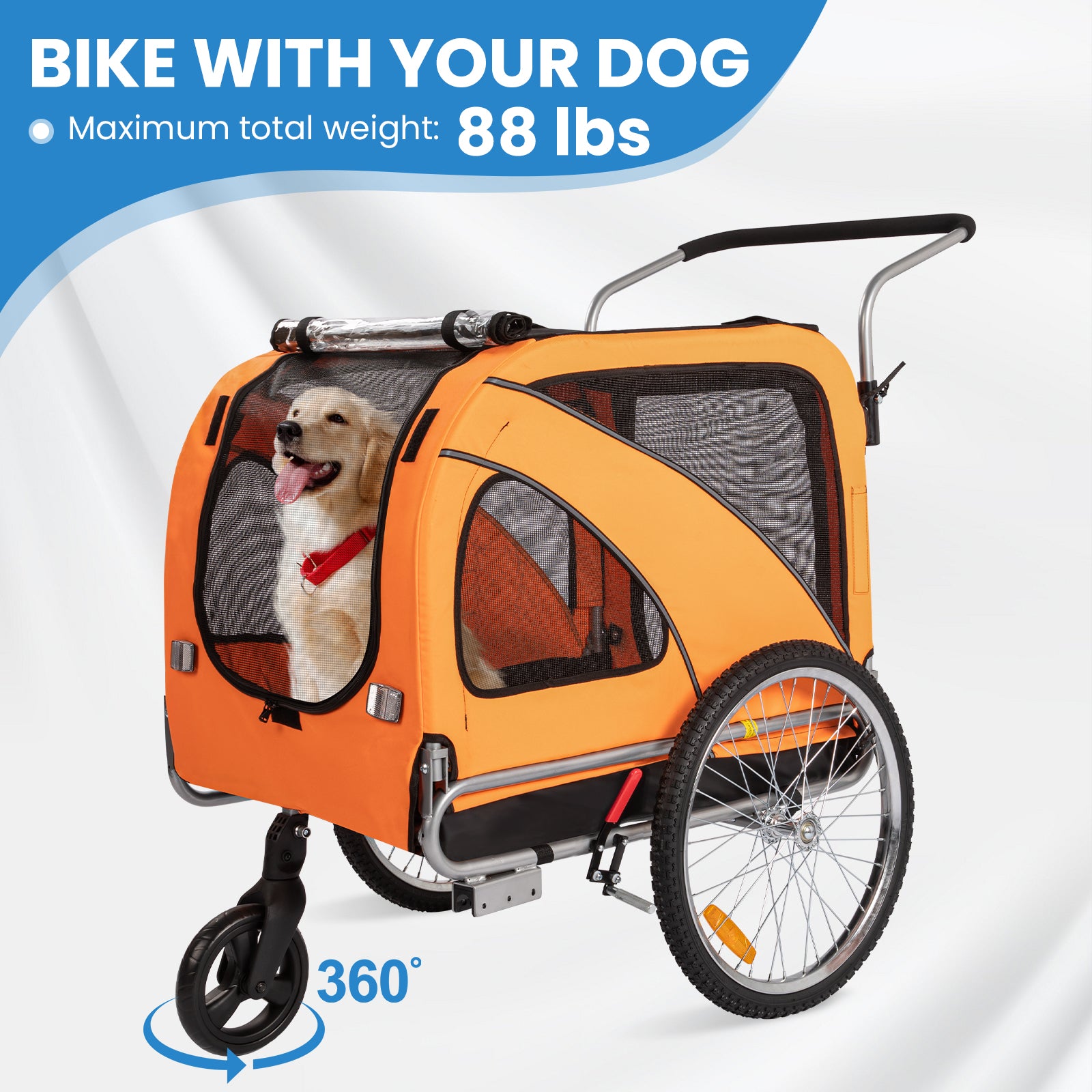 Remolque para perros para bicicleta 2 en 1 con freno de mano y reflectores (10202NS)