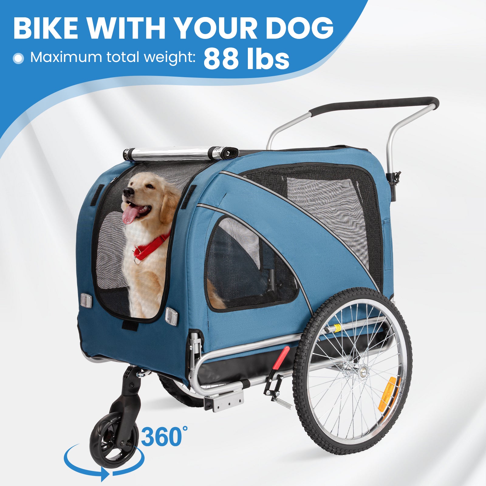 Remolque para perros para bicicleta 2 en 1 con freno de mano y reflectores (10202NS)
