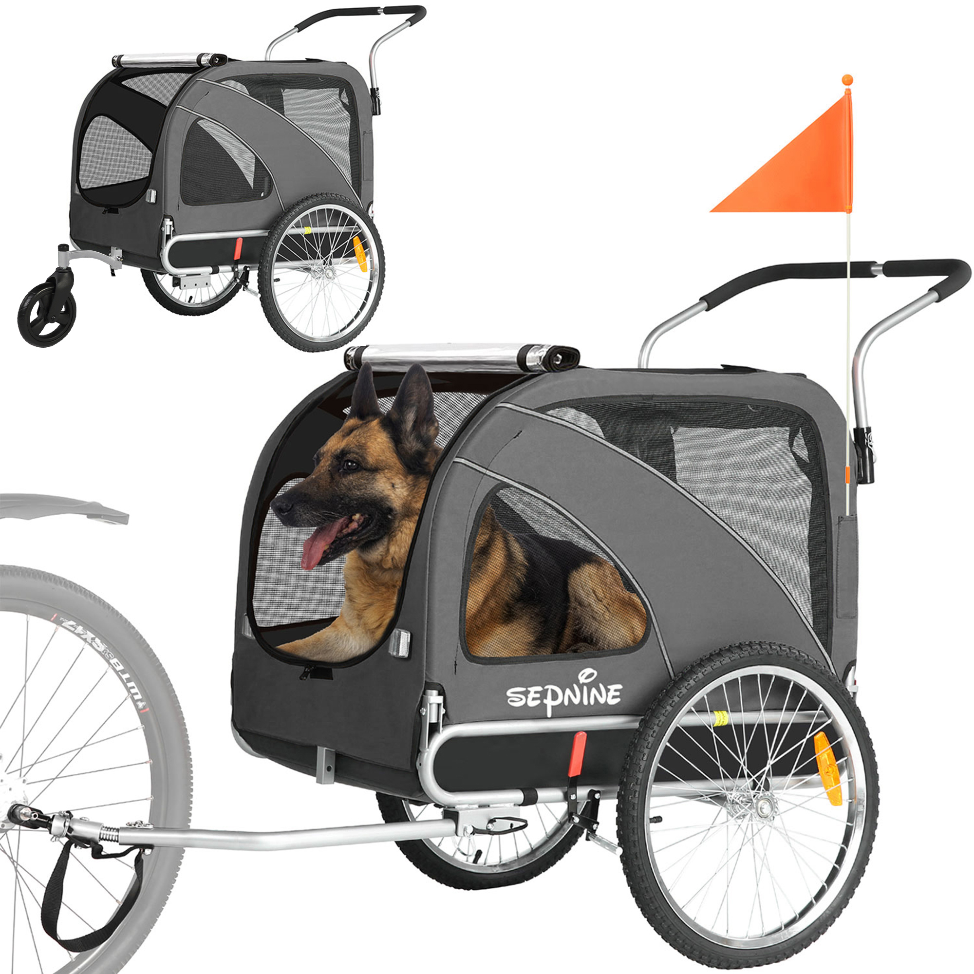 Dog Trailer Bicycle & Jogger 2-in-1 with Handbrake and Reflectors (10202B)
