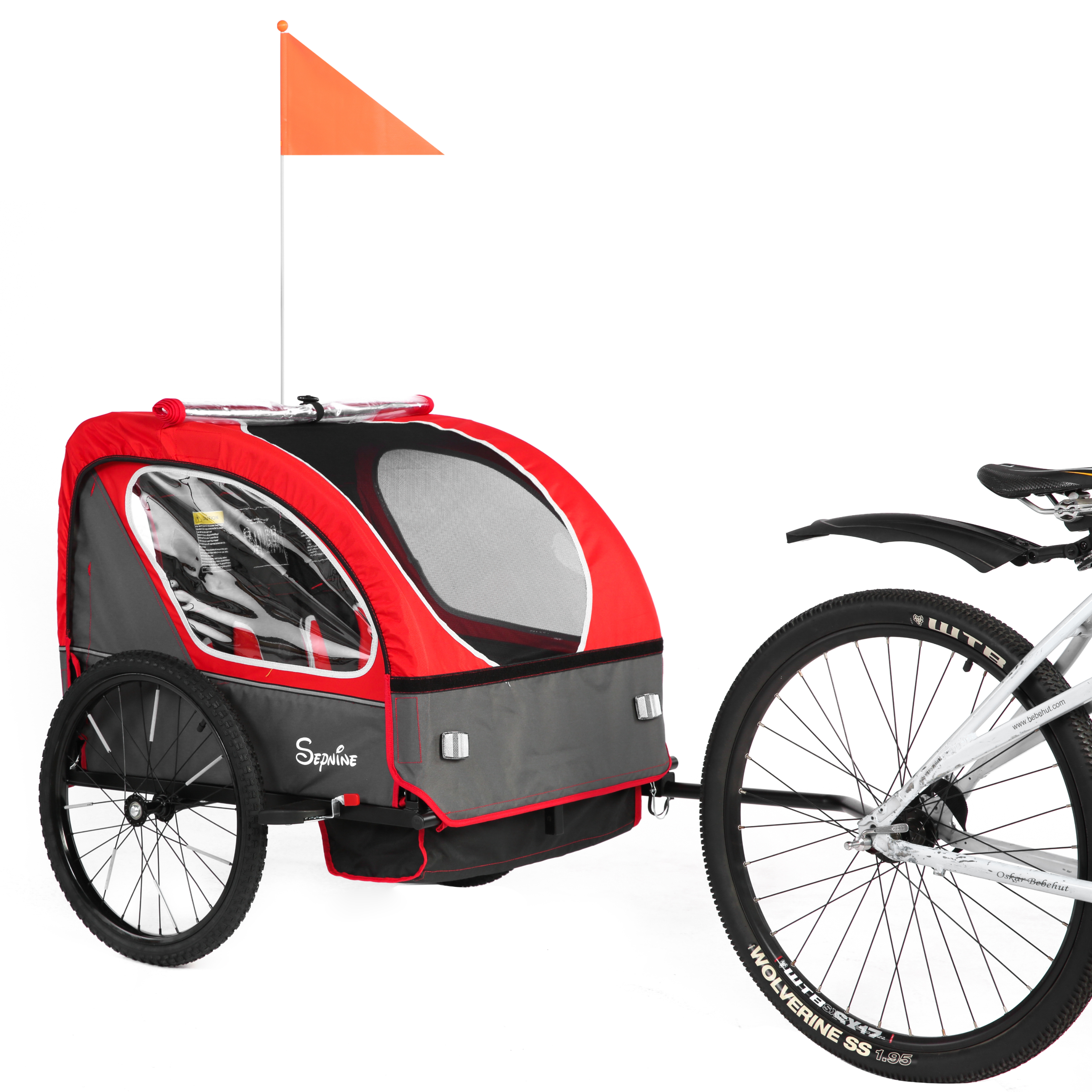 Remolque para bicicleta infantil, de fácil fijación, plegable, con arnés de 5 puntos (BT921)
