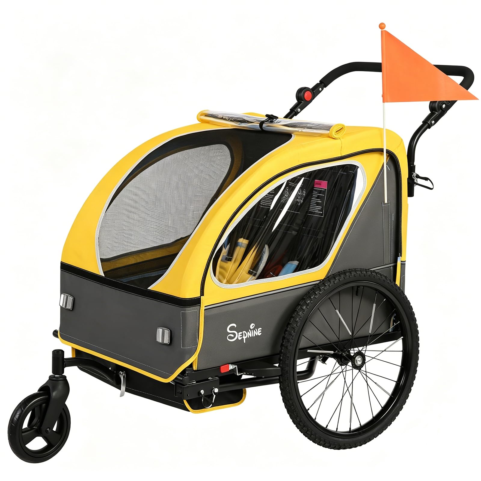Remolque para bicicleta infantil, de fácil fijación, plegable, con arnés de 5 puntos (BT921)