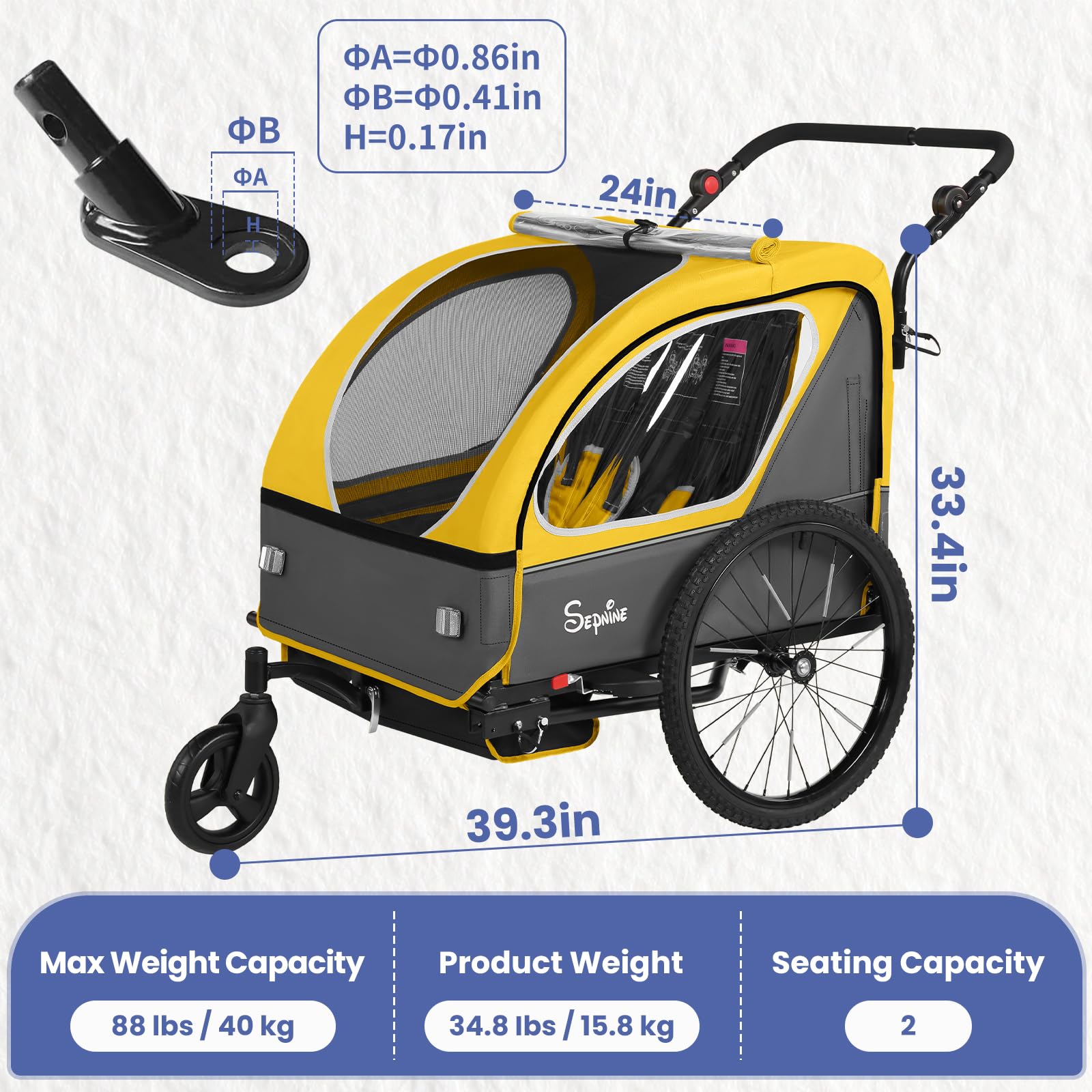 Remolque para bicicleta infantil, de fácil fijación, plegable, con arnés de 5 puntos (BT921)