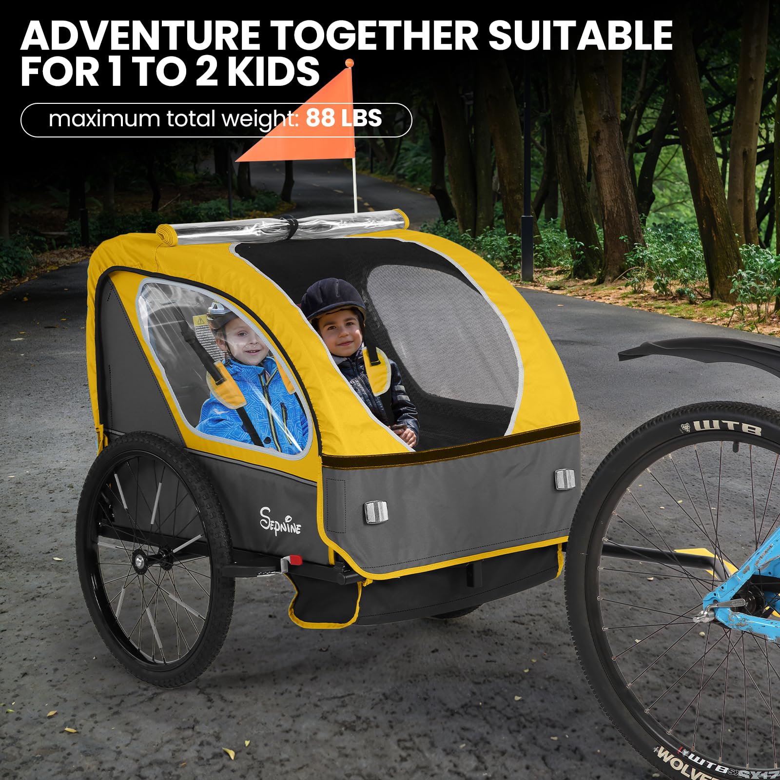 Remolque para bicicleta infantil, de fácil fijación, plegable, con arnés de 5 puntos (BT921)